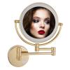 BhjKL 8 Inches Wall Mount Makeup Mirror with LED Lighted, Double-Sided Vanity Mirror, Cosmetic Mirror, 360 Swivel Bathroom Mirror Retractable Folding Arm (Gold plugX10) view 1