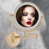 BhjKL 8 Inches Wall Mount Makeup Mirror with LED Lighted, Double-Sided Vanity Mirror, Cosmetic Mirror, 360 Swivel Bathroom Mirror Retractable Folding Arm (Gold plugX10) view 2