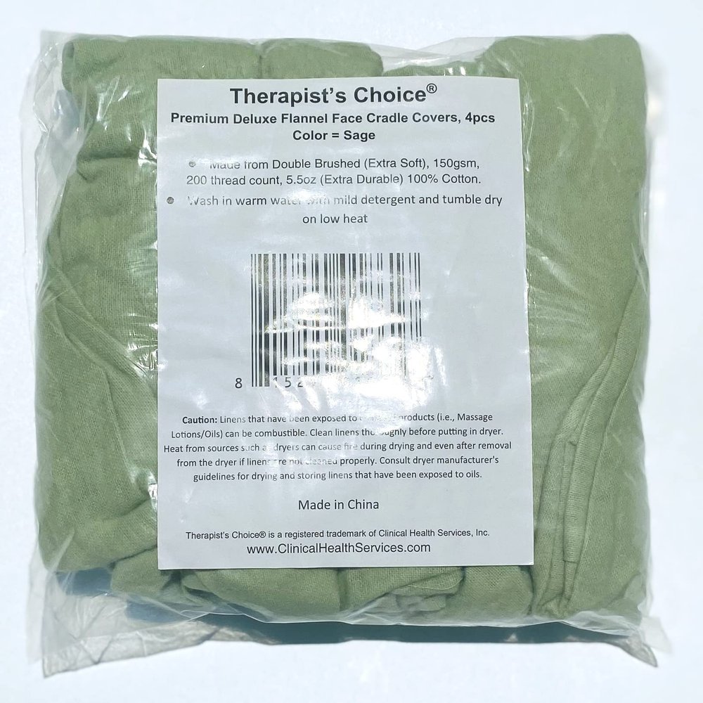 Therapists Choice Premium Flannel Face Rest Covers, for Massage Table Face Cushions, Includes 4 x Fitted Face Rest Covers (Sage Face Rest Covers 4pcs)