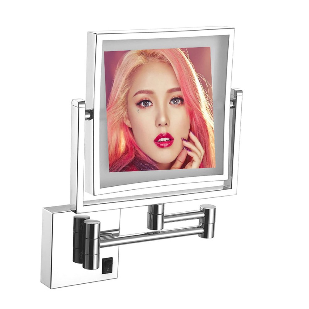 BhjKL Wall Mounted Bathroom Mirror, Makeup Mirror, 8 Inch Magnifying Vanity Mirror, Double Sided 360 Swivel Cosmetic Mirror (Silver Plug)