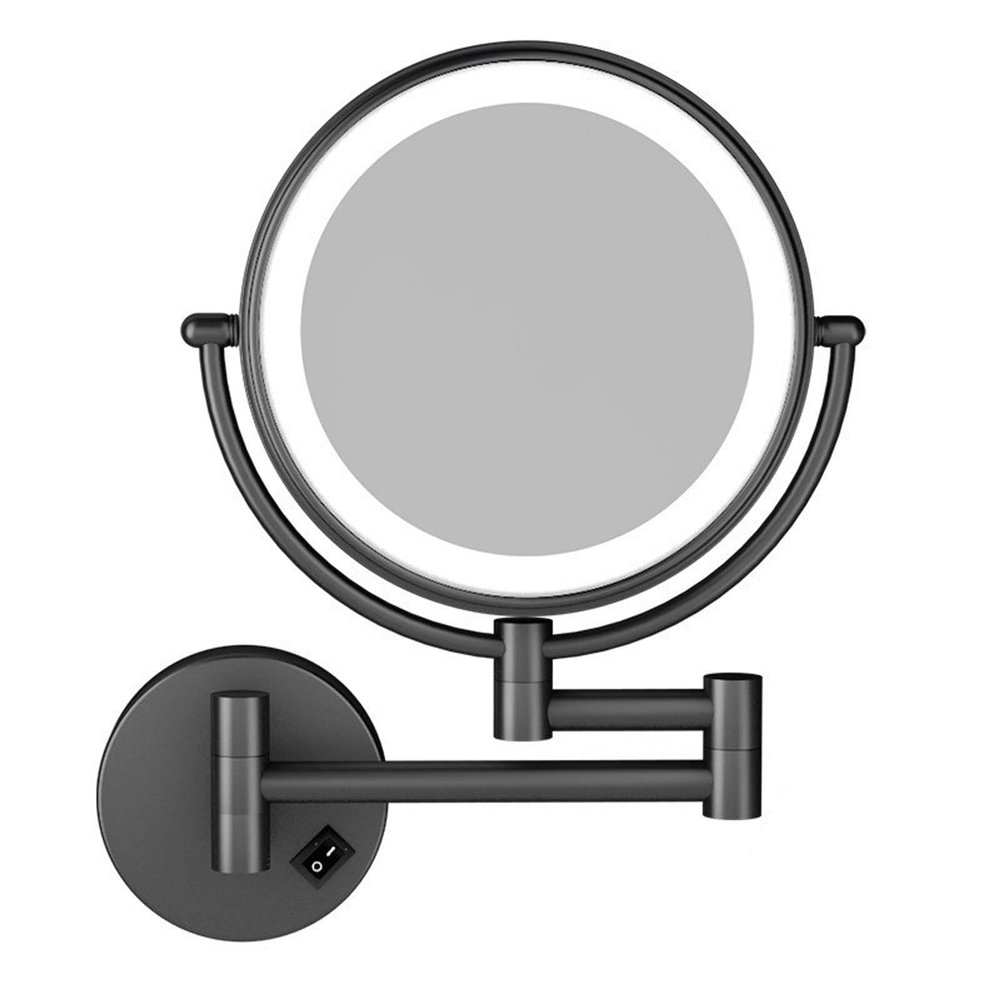 BhjKL Wall Mounted Makeup Cosmetic Mirror LED, 360 Swivel Extendable Shaving Mirror, 8 Inch Magnifying Vanity Mirror, Double Sided Bathroom Mirror (Gold Hard wireX10)