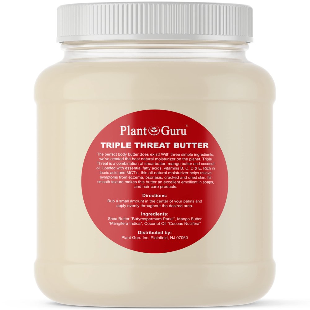 Plant Guru Triple Threat Body Butter 3 lbs. Bulk - Blend of Shea, Mango & Coconut Oil - 100% Pure Natural Raw Unrefined Moisturizer For Dry Skin, Face And Hair. Great For Lip Balm and Soap Making