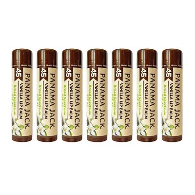 Panama Jack Sunscreen Lip Balm - SPF 45, Broad Spectrum UVA-UVB Sunscreen Protection, Prevents & Soothes Dry, Chapped Lips, Vanilla, 7-pack
