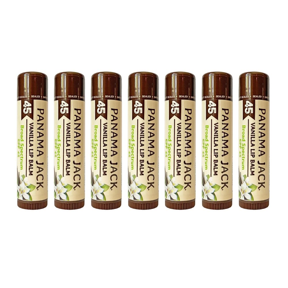Panama Jack Sunscreen Lip Balm - SPF 45, Broad Spectrum UVA-UVB Sunscreen Protection, Prevents & Soothes Dry, Chapped Lips, Vanilla, 7-pack