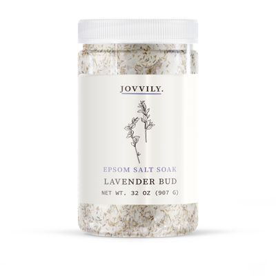Jovvily Epsom Salt Soak with Lavender Buds & Lavender Essential Oil - 2 lb - Always Pure - Magnesium Sulfate Soaking Solution