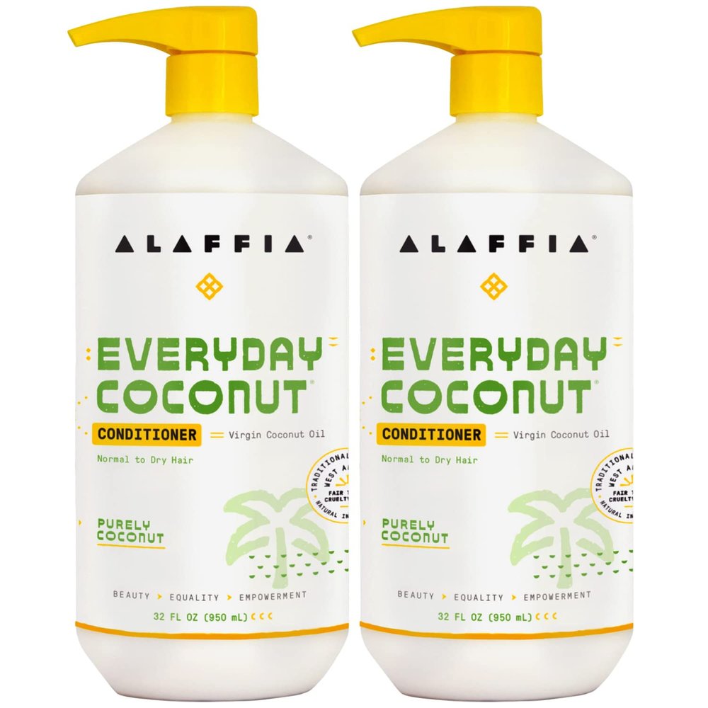 Alaffia Everyday Coconut Conditioner 2-Pack  Moisturizing Coconut Oil & Ginger Extract, Normal to Dry Hair, Curly Styles, 32 Oz Ea