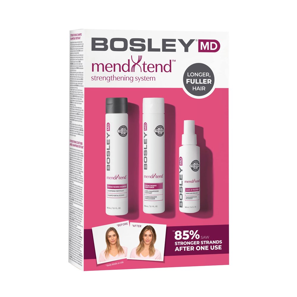 BosleyMD MendXtend Hair Strengthening System Kit Shampoo, Conditioner & Leave-In Treatment with Biotin, DHT Blockers & Tri-Bond Technology Anti-Breakage, Thickening & Hair Growth Support