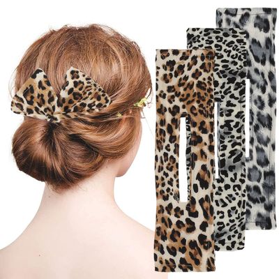 3 PCS Hair Bun Makers - Flexible, Reusable French Twist Curlers for Women & Girls (Leopard Print)