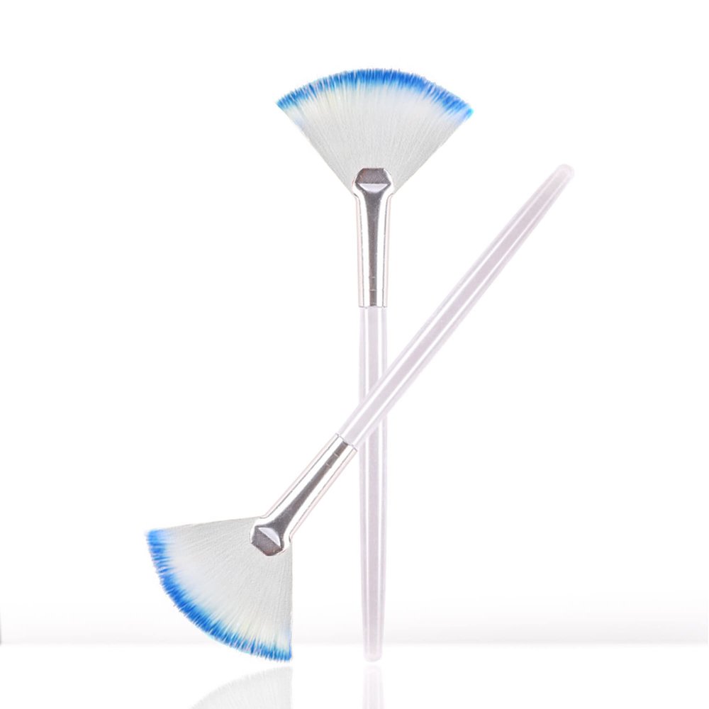 Soft 'N Style Taklon Fan Mask Brush Acid Applicator for Glycolic Peel/Masques (2, white/blue)
