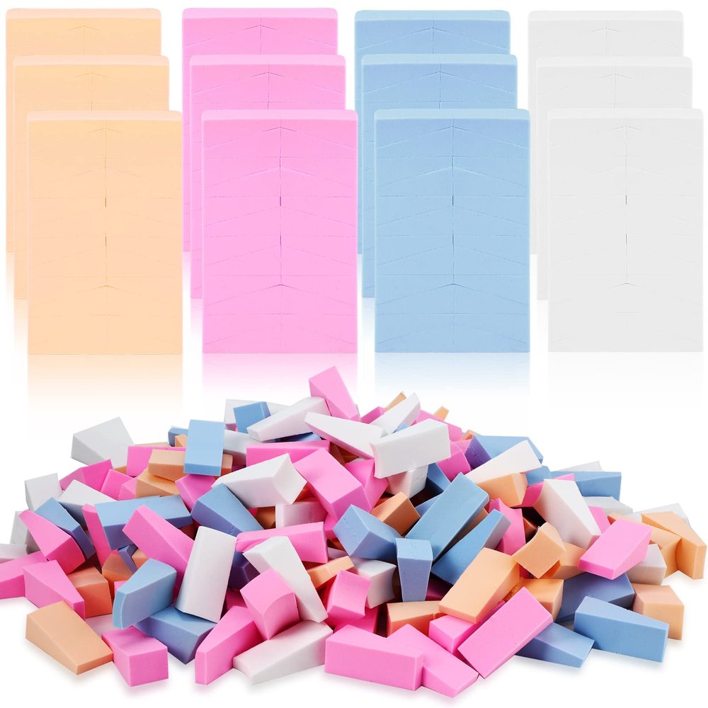 480 Pieces Makeup Wedges Sponges Cosmetic Triangle Makeup Sponges for Foundation Mini Applicator Latex Tools Accessories Powder Liquid Eye Shadow, 4 Colors