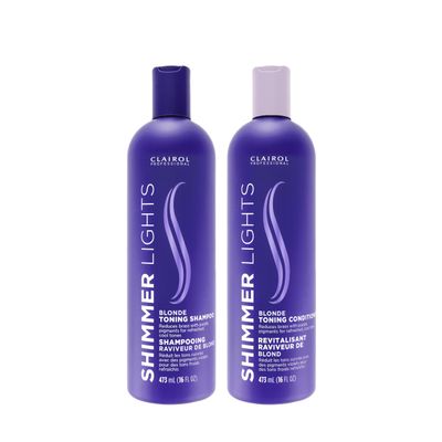 Clairol Professional Shimmer Lights Shampoo & Conditioner for Neutralizing Brassy Tones with Refreshing Blonde Hair Results, 16 fl oz, BUNDLE*