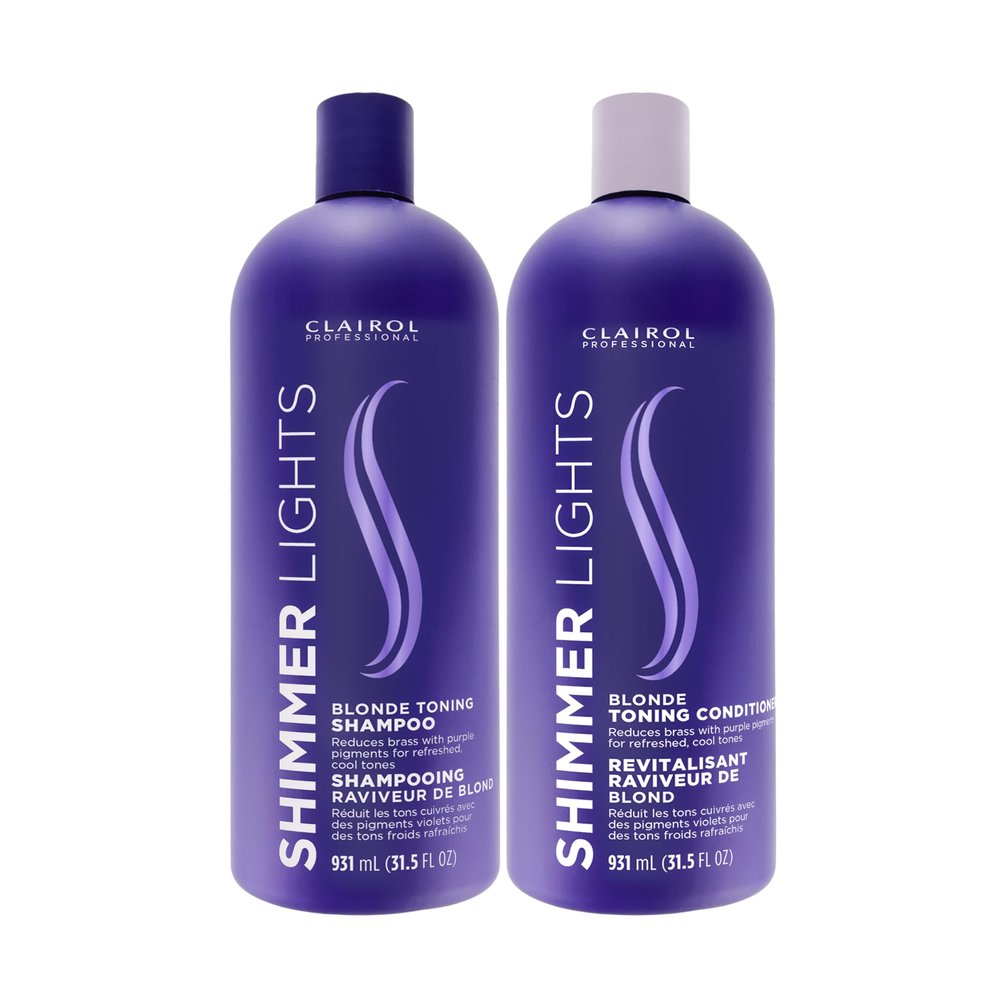 Clairol Professional Shimmer Lights Shampoo & Conditioner for Neutralizing Brassy Tones with Refreshing Blonde Hair Results, 31.5 fl oz, *BUNDLE*