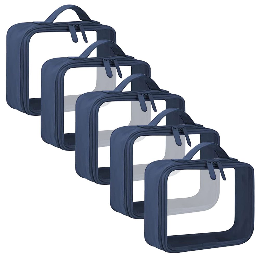 ANRUI TSA Approved Toiletry Bag, 5 Pcs TSA Clear Travel Bags With Handle Strap, Makeup Bag for Liquids, Toiletries, Cosmetics, Gifts for Women and Men, Darkblue