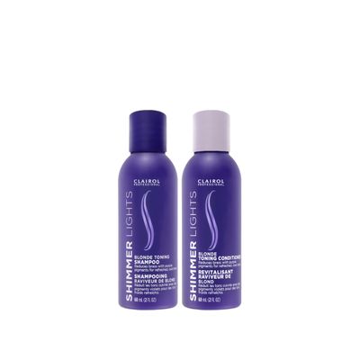 Clairol Professional Shimmer Lights Shampoo & Conditioner for Neutralizing Brassy Tones with Refreshing Blonde Hair Results, 2 fl oz, *BUNDLE*