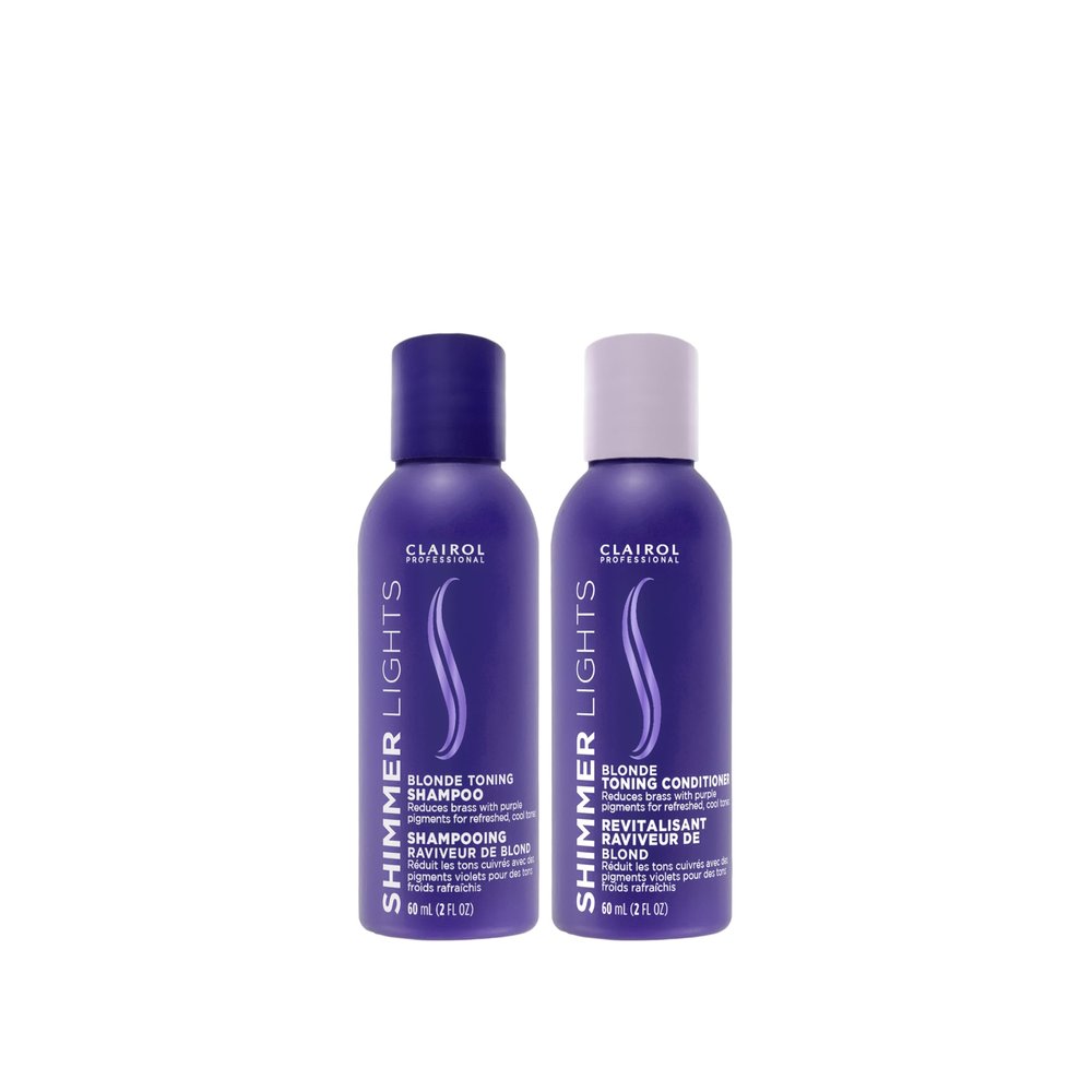 Clairol Professional Shimmer Lights Shampoo & Conditioner for Neutralizing Brassy Tones with Refreshing Blonde Hair Results, 2 fl oz, *BUNDLE*