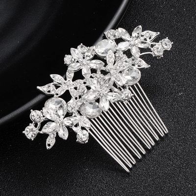 Missgrace Women Bridal Wedding Prom Silver Gold Rhinestones Flower Leaf Side Hair Comb Special Occasion Headpiece Hair Accessories for Women (Silver)