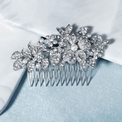 Missgrace Women Bridal Wedding Prom Simple Dainty Silver Gold Rhinestones Crystal Flower Leaf Side Hair Comb Special Occasion Headpiece Hair Accessories for Women Bride (Silver 5)