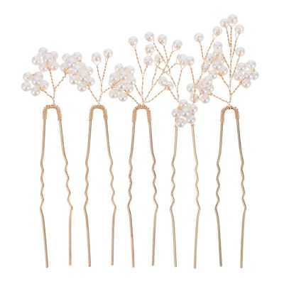 LALAFINA Pearl Flower Hair Pins 5Pcs Bridal Hair Accessories U-Shaped Pins for Wedding Banquets Parties Elegant Headdress for Brides and Bridesmaids