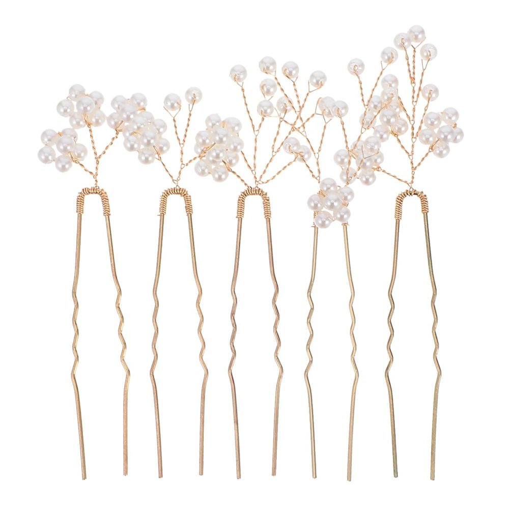 LALAFINA Pearl Flower Hair Pins 5Pcs Bridal Hair Accessories U-Shaped Pins for Wedding Banquets Parties Elegant Headdress for Brides and Bridesmaids
