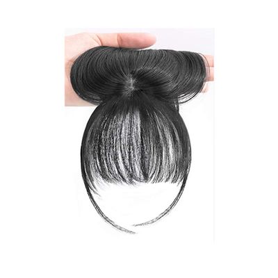 3D Air Bangs Wig Invisible Clip In Top Hair Bangs Female Natural Seamless Synthetic Hairpiece Head Top Replacement Cover Fake Bangs(black)