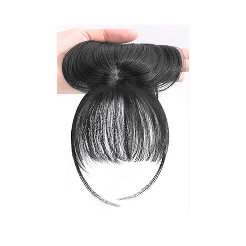 3D Air Bangs Wig Invisible Clip In Top Hair Bangs Female Natural Seamless Synthetic Hairpiece Head Top Replacement Cover Fake Bangs(black)