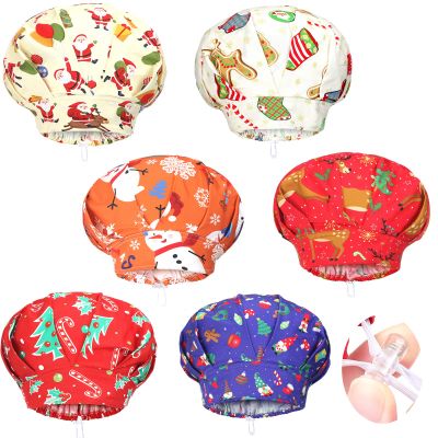 6 Pcs Christmas Bouffant Scrub Cap with Buttons Adjustable Working Hats Surgical Cap with Sweatband for Women Men