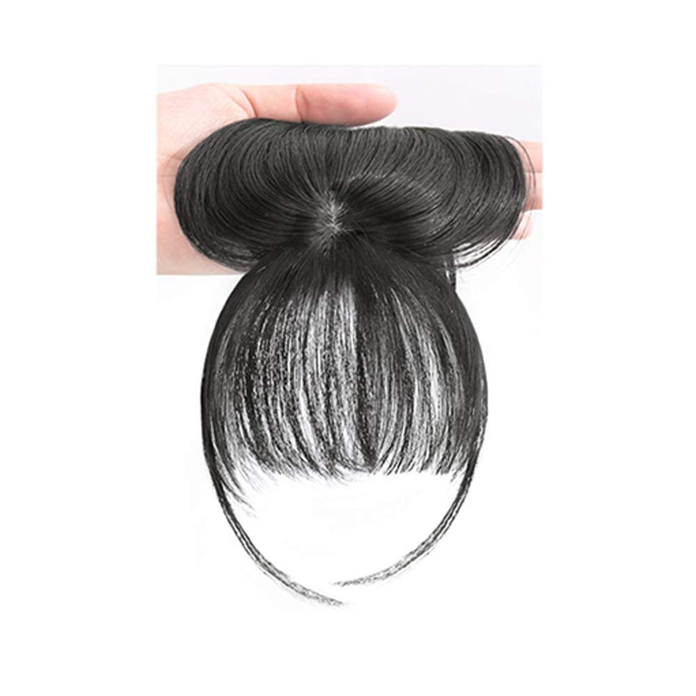 3D Air Bangs Wig Invisible Clip In Top Hair Bangs Female Natural Seamless Synthetic Hairpiece Head Top Replacement Cover Fake Bangs(dark brown)