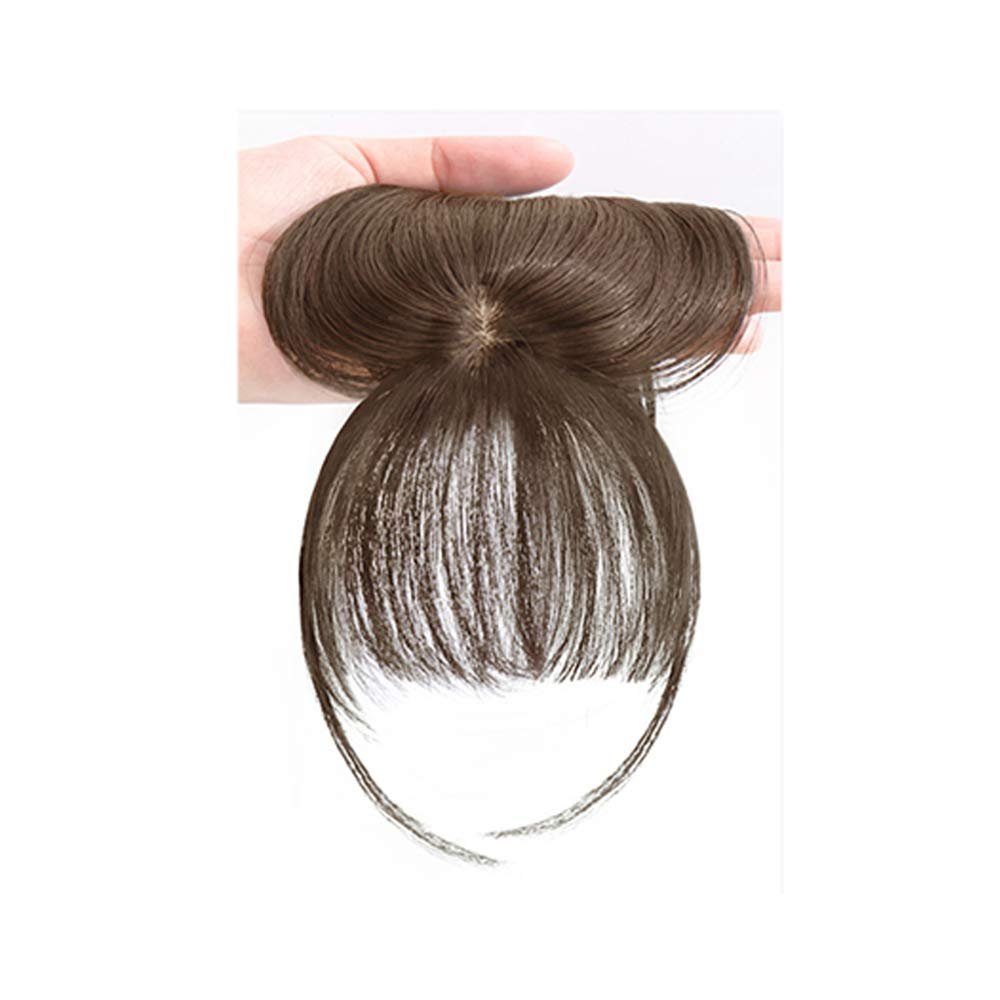3D Air Bangs Wig Invisible Clip In Top Hair Bangs Female Natural Seamless Synthetic Hairpiece Head Top Replacement Cover Fake Bangs(light brown)