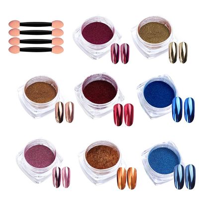 Ncana 8 Jars Holographic Glitter Nail Powder - Glitter Nail Powder 8 Colors DIY Nail Art Decoration Manicure Starter Pigment Chrome Nail Powder Mirror Holographic Aurora Chameleon Pigment