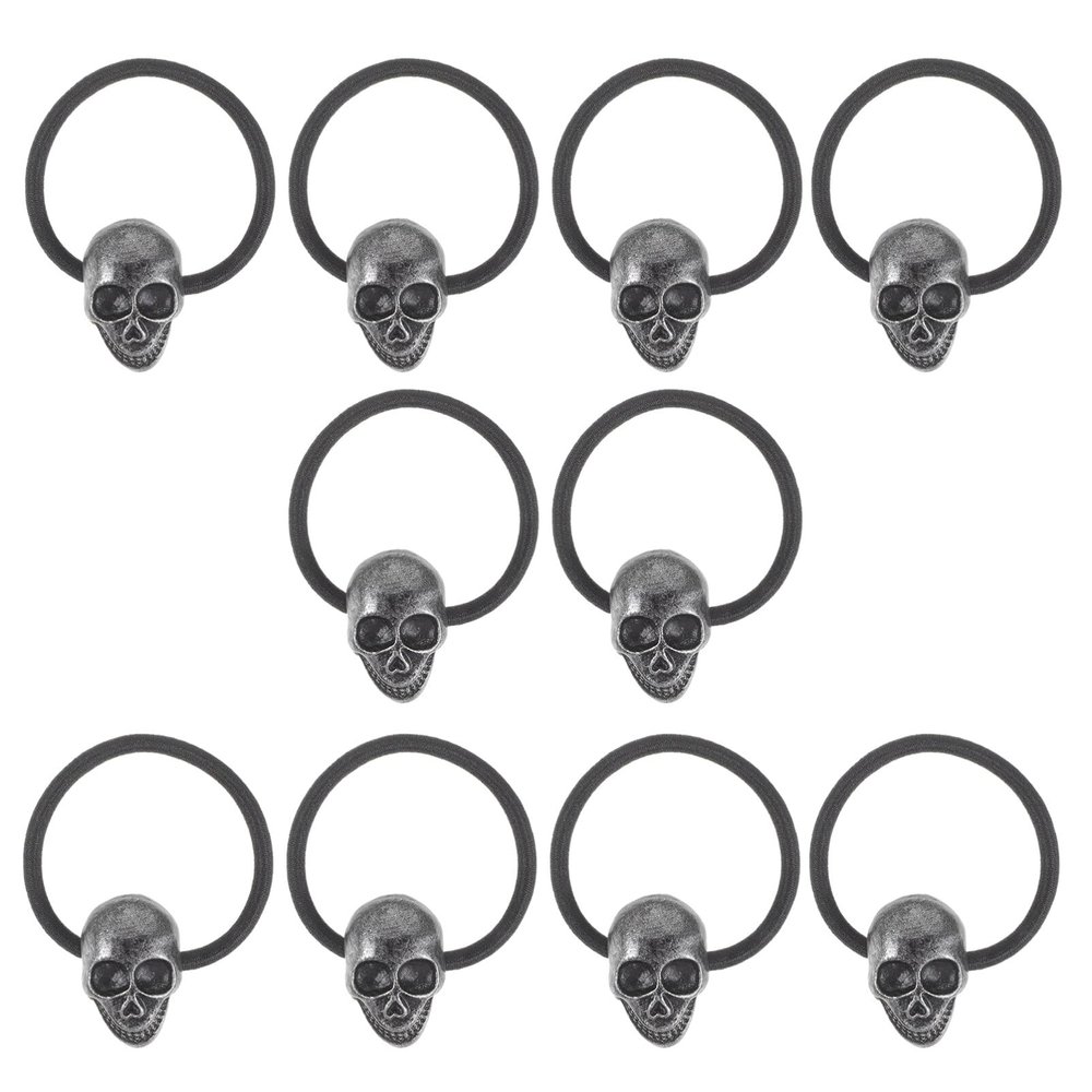 LALAFINA 10 Pcs Metal Skull Hair Ties Punk Gothic Skull Elastic Ponytail Holders Cuff Band Wrap Holder for Women Girls Halloween