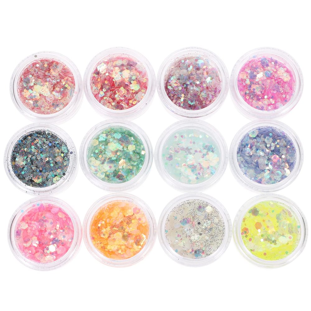 Lurrose 12 Eye Shadow Glitter Palette Luminous Sequins Gel Safe Face Makeup Glitter Festival
