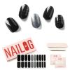 NAILOG Semi Cured Gel Nail Strips (20 Extra Long Stickers/Wraps) | Buy 2 Get 1 UV Lamp| Glossy & Long Lasting Soft Gel Finishing, Black Pearl view 1