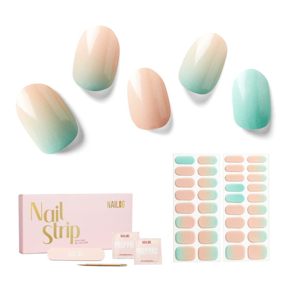 NAILOG Semi Cured Gel Nail Strips 34Pcs Gel Nail Stickers - New Dawn