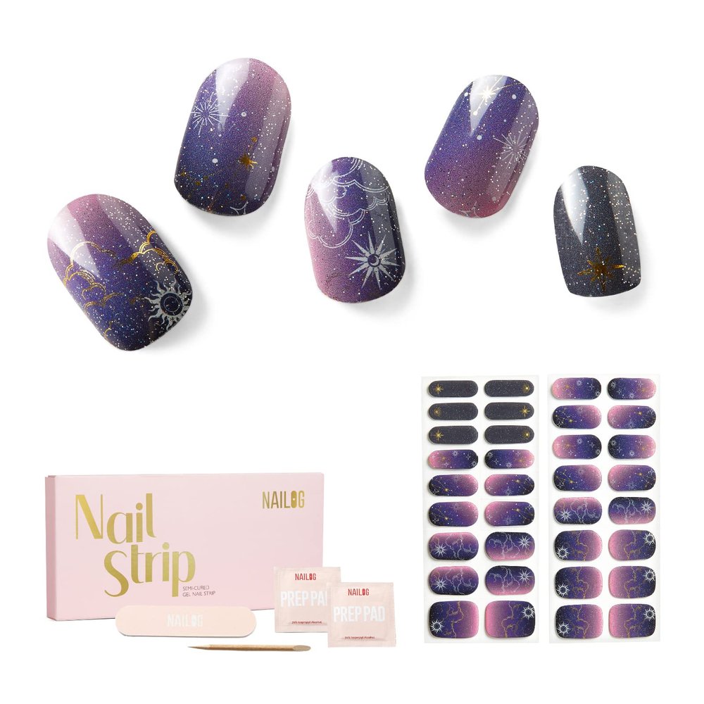 NAILOG Semi Cured Gel Nail Strips 34Pcs Gel Nail Stickers - Constellation