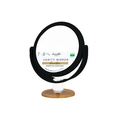 10X Magnfication Vanity Mirror Soft Touch Black with Bamboo Base