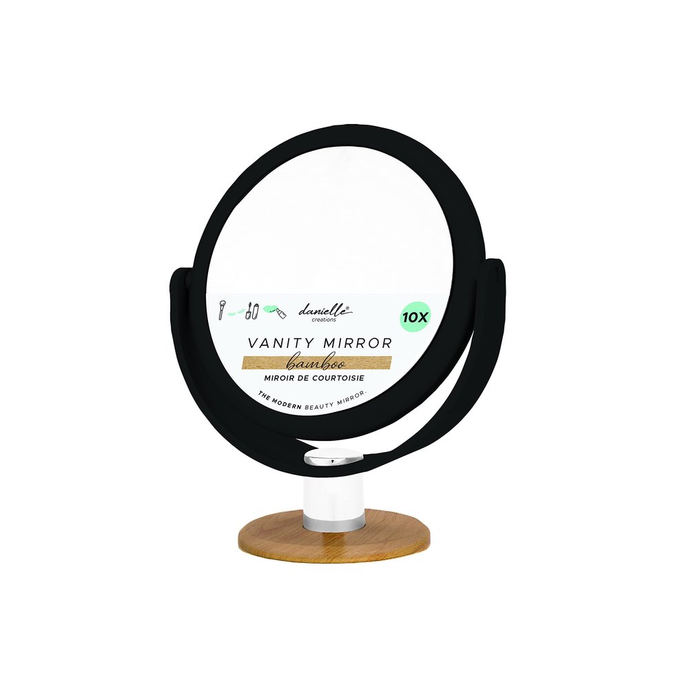 10X Magnfication Vanity Mirror Soft Touch Black with Bamboo Base