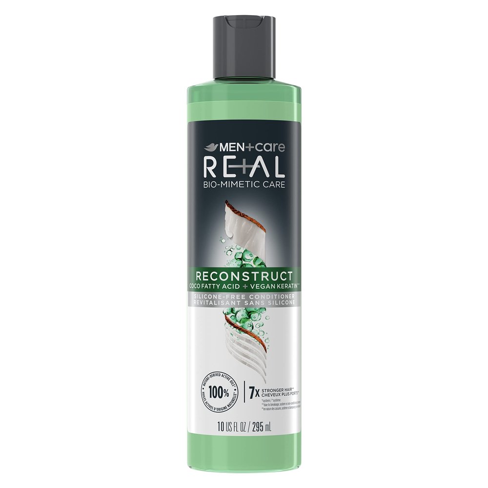 DOVE MEN + CARE Real Bio-Mimetic Care Conditioner For Damaged Hair Reconstruct Silicone-Free Conditioner With Coco Fatty Acid + Vegan Keratin 10oz
