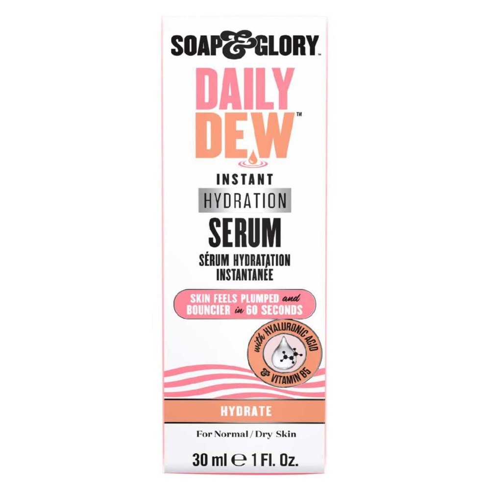 Soap & Glory Daily Dew Instant Hydrating Face Serum - Thirst Quenching Vitamin B5, Rosewater + Hyaluronic Acid Serum - Lightweight, Fast Absorbing Vegan Moisturizing Treatment (30ml)