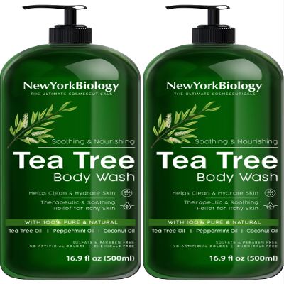 New York Biology Tea Tree Body Wash for Men and Women - Moisturizing Body Wash Helps Soothe the Skin - Refreshing and Hydrating Cleanser for Body and Feet - 16.9 Fl Oz (Pack of 2)