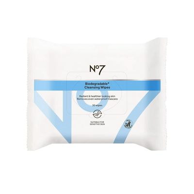 No7 Biodegradable Cleansing Wipes - Waterproof Mascara & Makeup Remover Wipes - Vitamin B5 + Witch Hazel & Fennel Extract Facial Cleansing Wipes for Revitalized Radiant Skin (30 Wipes)