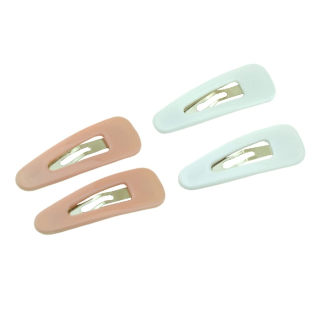 Parcelona French Mini Set of 4 Small Celluloid Acetate Snap Hair Clips No Slip Fashion Durable Styling Women Hair Accessories Girls Snap Hair Barrette, Made in France (Blush Pink-Solid White)