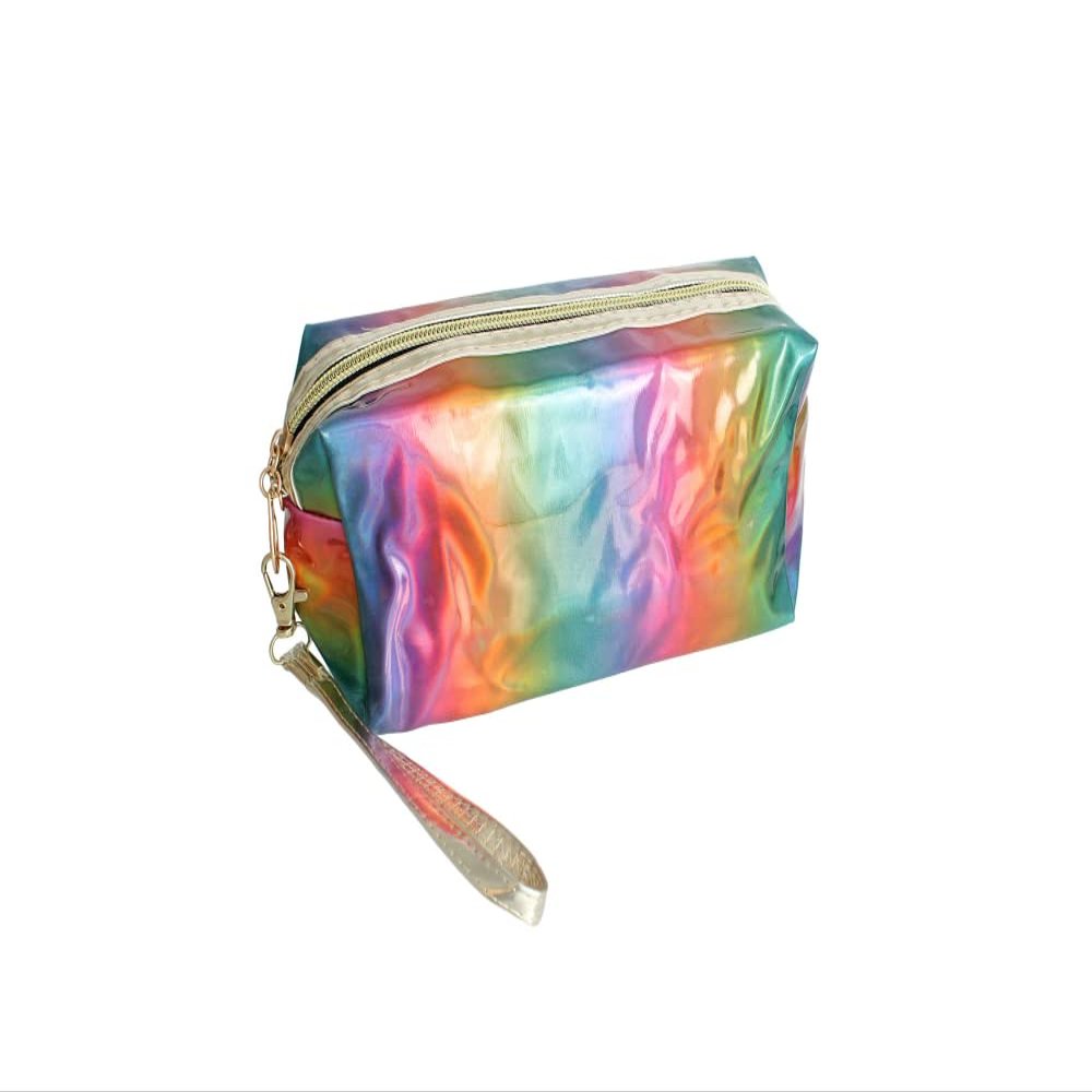 7" Iridescent Rectangle Cosmetic Pouch w/Zipper Closure (Rainbow)