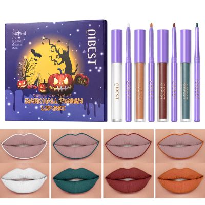 BANGFENG 8Pcs Matte Liquid Lipstick and Lip Liner Set White Black Blue Halloween Cosplay Makeup Waterproof Non-Stick Cup Not Fade Liquid Lipliner Lip Gloss Make Up Gift Set (Set B)