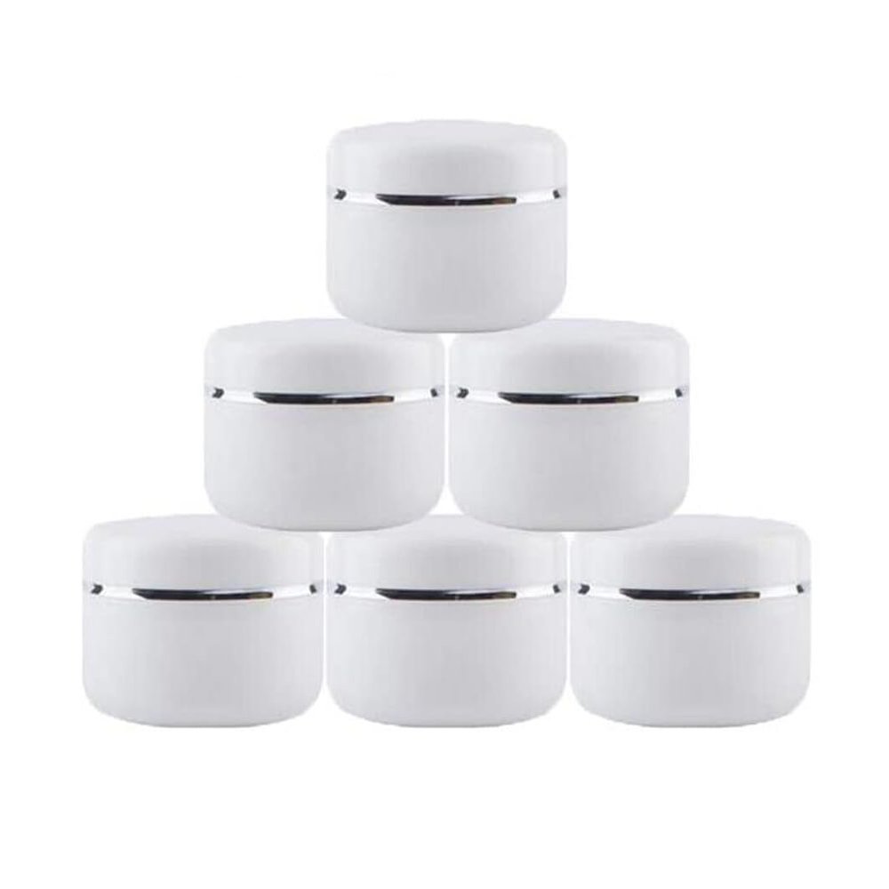 ericotry Pack of 6 Empty White Plastic Cosmetic Jars Storage Containers with Inner Liners and Dome Lids for Lip Balm Face Cream Lotion (100g)