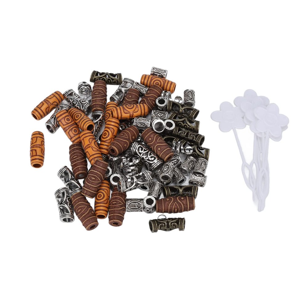 80 Pcs Dreadlocks Beads Kit Nordic Viking Style Hair Jewelry Metal Alloy Hair Beards Rings Cuffs Clips for Men Women Hair Braids Decoration(Silver)