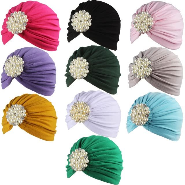 African Ladies Hat White Large Pearl Disc Drill Turban Hat Headwear African Headwrap Caps Hijab - 1piece by MSB Fabric Color 1477, One Size