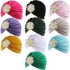 African Ladies Hat White Large Pearl Disc Drill Turban Hat Headwear African Headwrap Caps Hijab - 1piece by MSB Fabric Color 1477, One Size view 1
