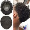 Afro Curly Toupee for Black Men Kinky Curly PU Injected Mens Toupee 8X10" Ultra Thin Skin Men Hairpiece Brazilian Human Hair Units Replacement System for African American Men (10mm afro wave, 1B# OFF BLACK) view 1