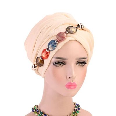 Agate Diamond Necklace Head Scarf Cap Bali Yarn Wrap Head Scarf Cap African Scarf Turban 1piece by MSB Fabric Color 1605