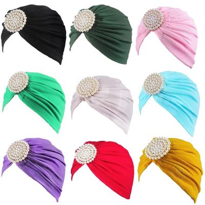 African Ladies Hat White Large Pearl Disc Drill Turban Hat Headwear African Headwrap Caps Hijab - 1piece by MSB Fabric Color 1476